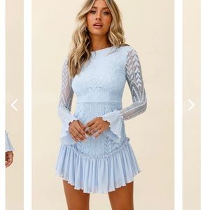 Dreamy Long Sleeve Mini Dress Steel Blue            SELFIE LESLIE - NWT